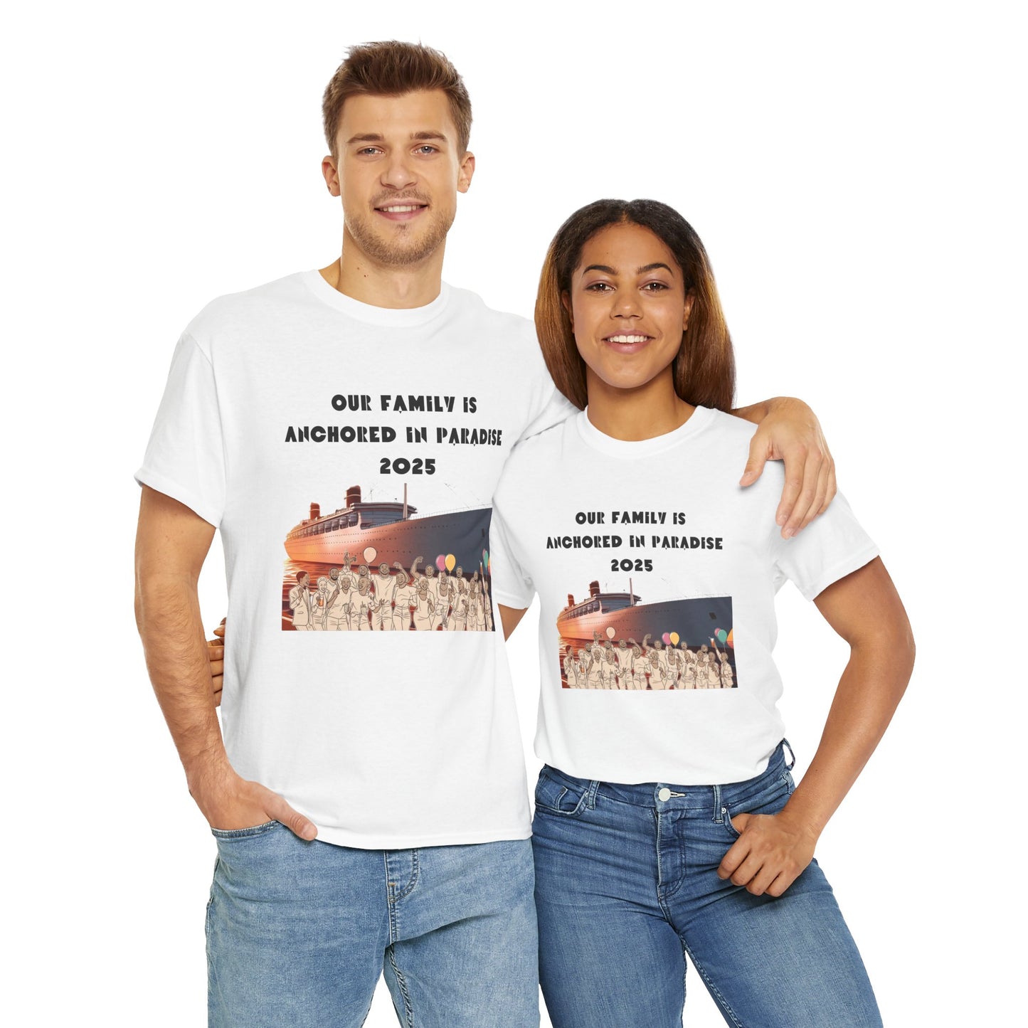 T-Shirt - Family Anchored in Paradise Cruise Unisex Heavy Cotton Tee